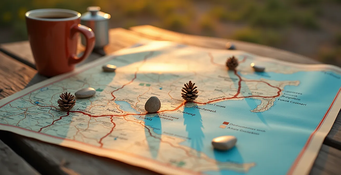 Carte illustrée de l'itinéraire en boucle du Saint-Laurent montrant le traversier entre Matane et Baie-Comeau