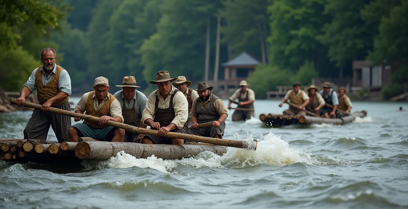 Reconstitution historique de travailleurs forestiers sur la rivière des Outaouais