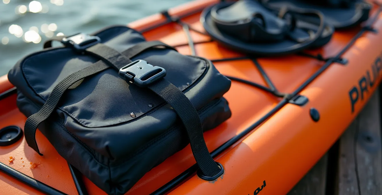 Équipement de kayak professionnel de haute qualité disposé sur un quai au Québec