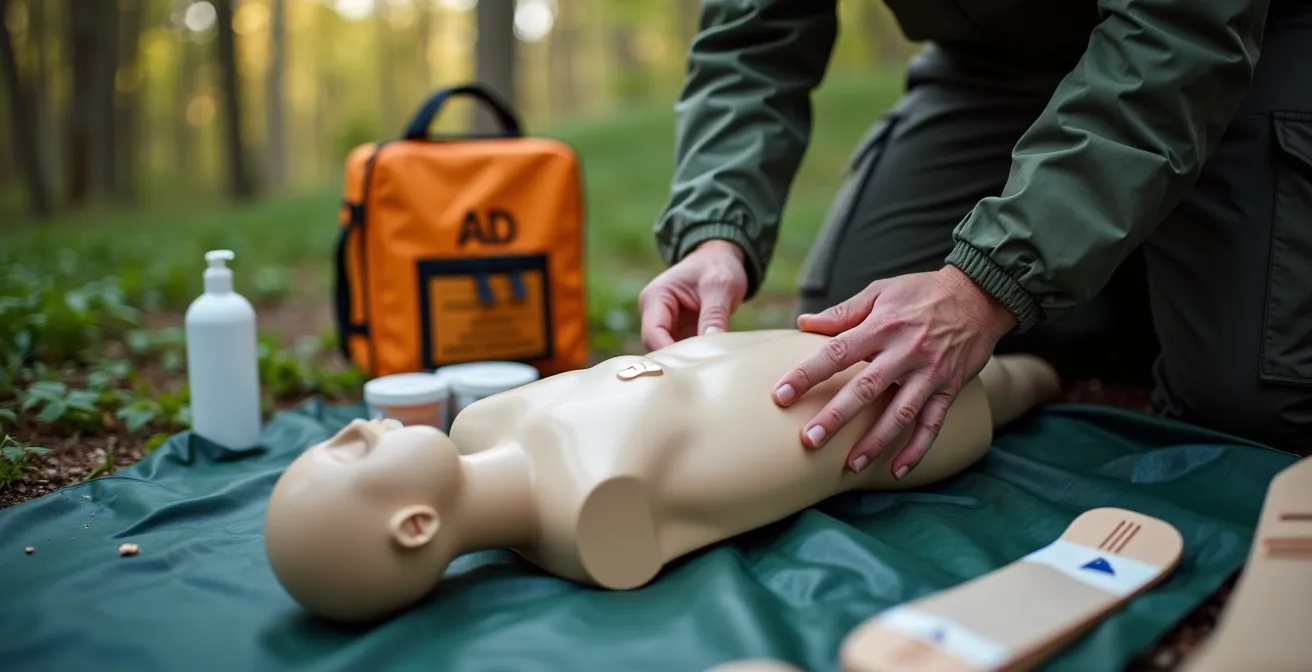 Guide certifié pratiquant les premiers soins en forêt boréale québécoise