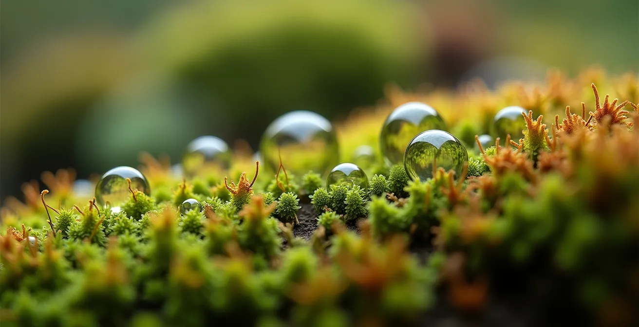 Tourbière à sphaignes avec accumulation d'eau et végétation caractéristique du Québec nordique